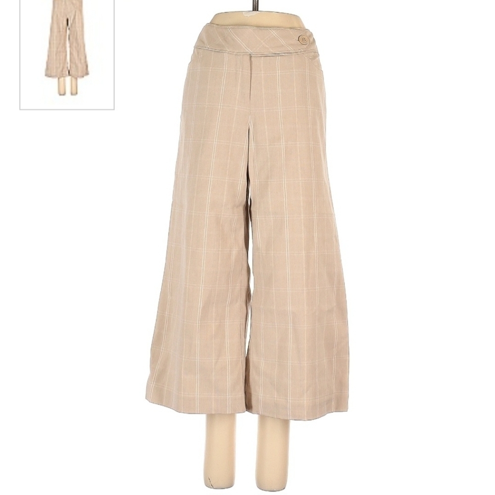 White House Black Market Khaki Tan Plaid Capri Cropped Pants Women's Size 4 EUC